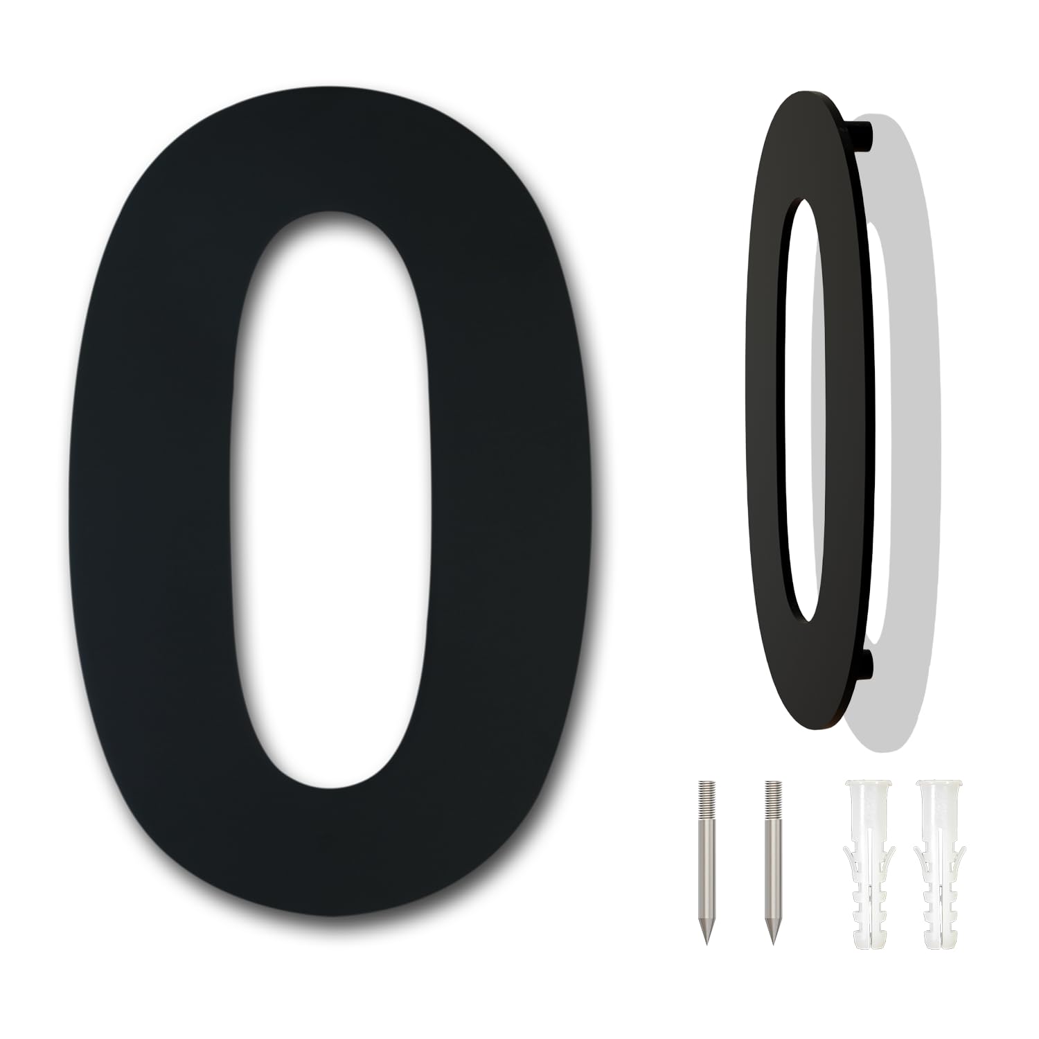 Black Brushed Modern House Number -125mm Height - Made of Solid 304 Stainless Steel, Floating Appearance and Easy to Install (Number 0 Zero)