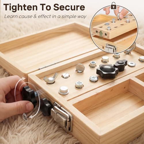 Lehoo Castle Montessori Games 3 4 Years, Wooden Tool Box Toy for 3 Years, Busy Board with Lock and Key, Educational Games Gift Child 3 4 5 Years Boy Fill