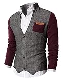 H2H Mens Casual Slim Fit Knitted Cardigan Herringbone Patterned With Pocket