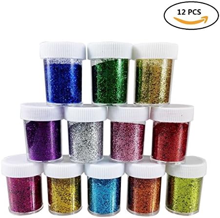 Ronshion 12Pcs Slime Making Supplies Glitter Shake Jars Arts Crafts Extra Solvent Resistant Glitter Powder Shakers Multicolor Set