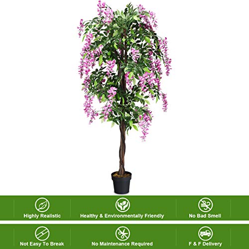 Goplus 6FT Ficus Artificial Tree, Fake Wisteria Tree in Nursery Pot
