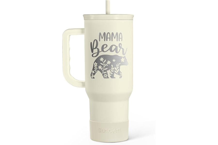 Mom Tumbler with Handle 40oz, Mama Bear Cup Stainless Steel Insulated Tumblers Coffee Travel Mug, Gifts for Moms from Daughter Son, Best Mother Gift for Christmas Birthday Mothers Day