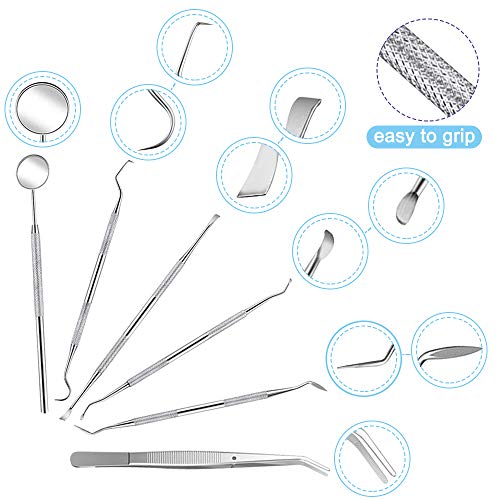 Sonku 6 Pcs Pet Tooth Scaler Tool Kit, Stainless Steel Pet Teeth Cleaning Tool Double Header Tartar Remover/Tweezer/Scrapers/Dental Mirror with 2 Pcs Finger Toothbrushes for Dogs and Cats - Thumbnail 6