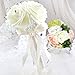 OurWarm Bridal Wedding Bouquet Crystal Roses Pearl Bridesmaid Bouquets Artificial Silk Flowers - 6 Pack