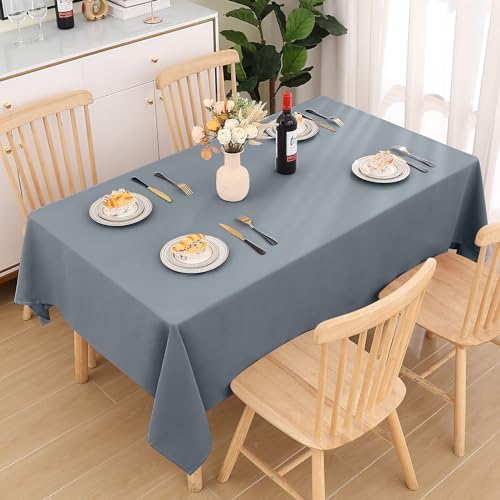 smiry Table Cloth Wipe Clean Rectangular 140x200 cm, Wipeable Water Resistant Polyester Tablecloth, Washable Fabric 6 to 8 Seater Dining Table Cover for Kitchen Indoor Outdoor, Grey