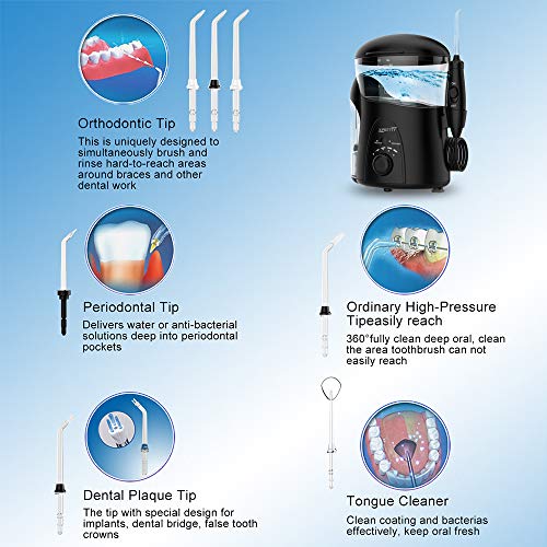 Water Flosser Teeth Cleaner, THZY 2019 Upgraded 600ML Electric Oral Irrigator Water Pick with 7 Interchangeable Nozzles For Braces, Implants, Bridges, Global Voltage Black - Thumbnail 3