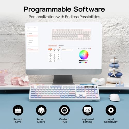 EPOMAKER TH108 V2 PRO Full Size Mechanical Keyboard with Screen&Knob, 10000mAh, BT/2.4Ghz, Mac Modifier PBT Keycap, Hot Swap, RGB, Gasket, Wireless Gaming Keyboard for Mac/PC (Blue, Sea Salt Silent)