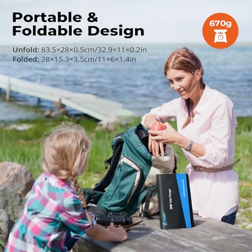 BigBlue 28W Solar Charger Foldable with Digital Ammeter, Outdoor Solar Powered Charger with IP44 Solar Panels USB-A & USB-C Ports (5V/4A Overall) for iPhone iPad Samsung Galaxy LG and Devices