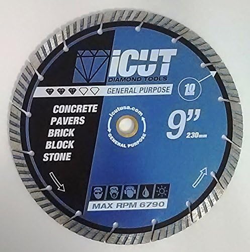 iCut Supreme Turbo Diamond Blade 10mm High Segment All Purpose for Concrete Block Brick Pavers (9 Inch)