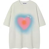 Aelfric Eden Graphic T Shirts for Women Blurring Heart Print Tees Y2K Oversized Shirt Summer Casual Short Sleeve Tops