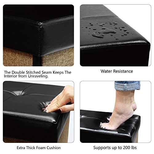 Ikee Design Folding Storage Chest Bench- Faux Leather, Linen Collapsible Foot Rest Stool Seat with 6 Drawers - Thumbnail 4