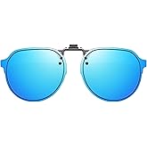 FRAZALA Clip On Retro Round Sunglasses for Men Women, Flip Up Metal Clip UV400 TAC Lens