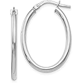 The Black Bow 2mm Classic Oval Hoop Earrings in 10k White Gold, 26mm (1 Inch)