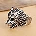Stainless Steel Roaring Wolf Werewolf Head Mens Ring Silver Vintage