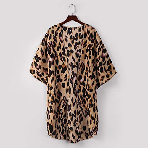 Farmerl Cardigan for Women Chiffon Shawl Leopard Print Kimono Cover Up Blouse Yellow - Thumbnail 3