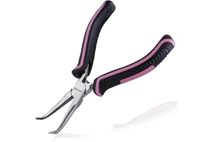 LEONTOOL Mini Bent Needle Nose Pliers with Serrated Jaw, Soft Grip for Jewelry Making, Wire Wrapping and Object Gripping