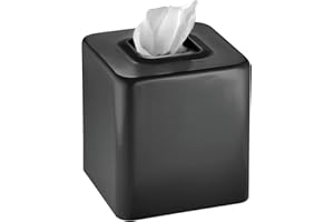 mDesign Tissue Box — Decorative Tissue Box Holder for Bedrooms, Bathrooms and More — Square Tissue Box Cover for Facial and Cosmetic Tissues — Black
