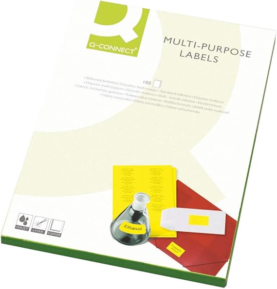 QConnect KF01134 MultiPurpose Label 99.1x38mm.1 14 per A4 Sheet (Pack of 100) Fluorescent