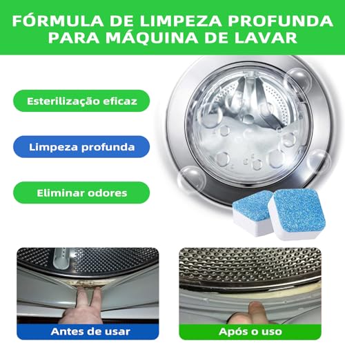 Limpa Maquina de Lavar Roupas, 48 Pastilha Limpar Maquina de Lavar Roupa, Limpeza Profunda Antiodor, Remove Resíduos e Prolonga a Vida da Lavadora