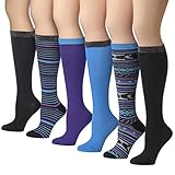 Tipi Toe Women's 6-Pairs Colorful Patterned Knee High Socks