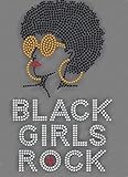 Afro Girls Rock #2 Rhinestone Iron on T Shirt Transfer