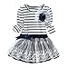 Yo Coco Girls Cute Long Sleeve Striped Flower Lace Princess Dresses Skirts