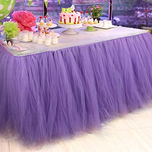 Tutu Table Skirt, Vankcp 3ft Tulle Table Cover Purple Tableware for Party Wedding Birthday Baby Shower Decoration