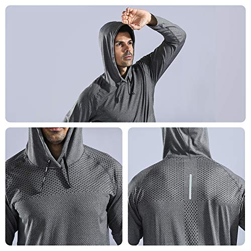 Gerlobal Mens Gym Workout Active Muscle Bodybuilding Long Sleeve Hoodies Casual Hooded Sweatshirts Light Grey,Large