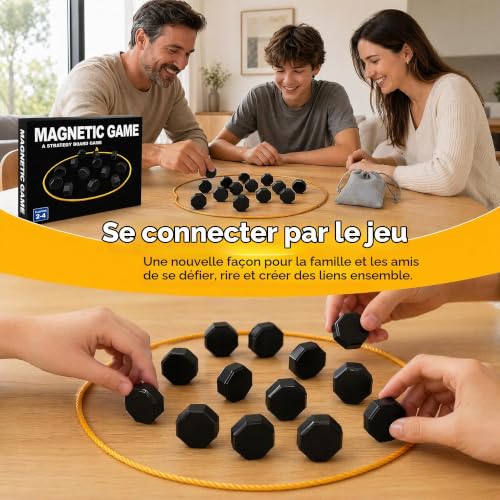 Magnetic Chess Set with 20 Large 3cm Magnetic Chess Pieces, Family Board Game with Rope and Velvet Storage Bag, Portable Magnet Set for Kids and Adults (Black)