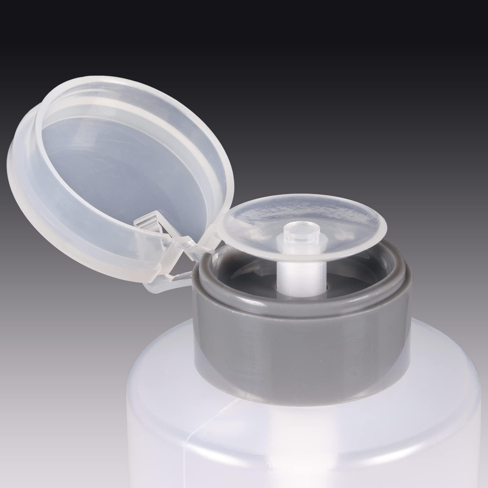 9oz Gray with Word Imprint Push Down Pump Dispenser Empty Refillerable Bottle with Flip Top Cap - for Nail Polish, Travel, Cosmetics Packaging