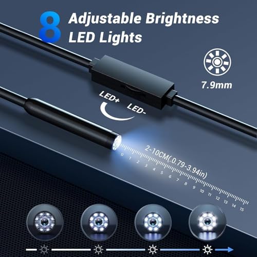 Cámara endoscópica, boroscopio HD de 1920P con 8 luces LED ajustables, cámara de inspección con cable de serpiente semirrígido de 16,5 pies a prueba de agua IP67 para iPhone, iPad y teléfonos Android