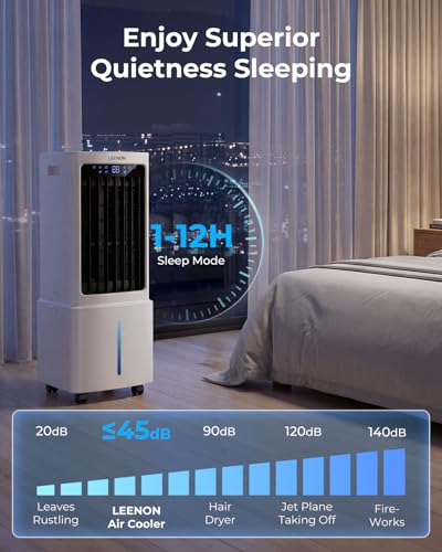 LEENON 9L Portable Air Conditioner, Air Cooler Fan with 3 Speeds, 35dB Quiet Cooling Fan with Wheel, Energy-Saving Evaporative Air Cooler for Bedroom & Home Office, Kids & Pet Friendly
