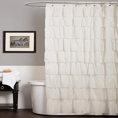 Amazon Com Otsk 1pc Ivory White Gypsy Ruffle Shower Curtain