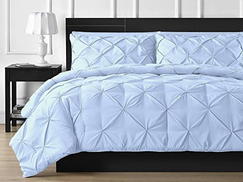 Imperial Luxury Egyptian Cotton 500 TC , 3-Piece Pinch Pleated Pintuck Decorative Quilt Duvet Cover Premium Hypoallergenic &amp; Stain Resistant Luxurious Comforter Cover. (Sky Blue!!King)