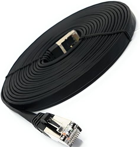 15m Flat - Cat. 7 - Ethernet Gigabit Lan Network Cable ( RJ45 ) | 10/100/1000Mbit/s - Compatible with CAT.5 / CAT.5e / CAT.6 | Switch/Router/Modem/Patch Panel / Access Point / Patch Fields | Black