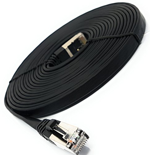 15m Flat - Cat. 7 - Ethernet Gigabit Lan Network Cable ( RJ45 ) | 10/100/1000Mbit/s - Compatible with CAT.5 / CAT.5e / CAT.6 | Switch/Router/Modem/Patch Panel / Access Point / Patch Fields | Black