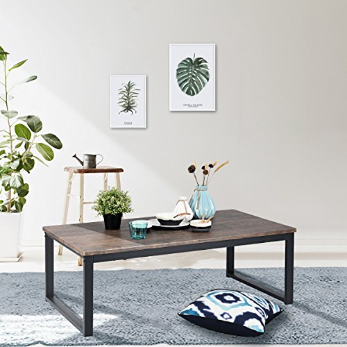 Aingoo Rustic Coffee Table with Metal Frame for Living Room Garden 43", Dark Brown CT-01 - Thumbnail 2