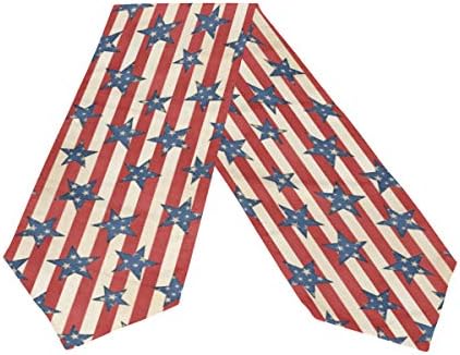 WOOR Double-Sided Retro 4Th of July Stars Table Runner 13 x 90 Inches Long,Table Cloth Runner for Wedding Party Holiday Kitchen Dining Home Everyday Decor