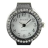 Black Womens Crystal Quartz Finger Ring Watch with Gift Box
