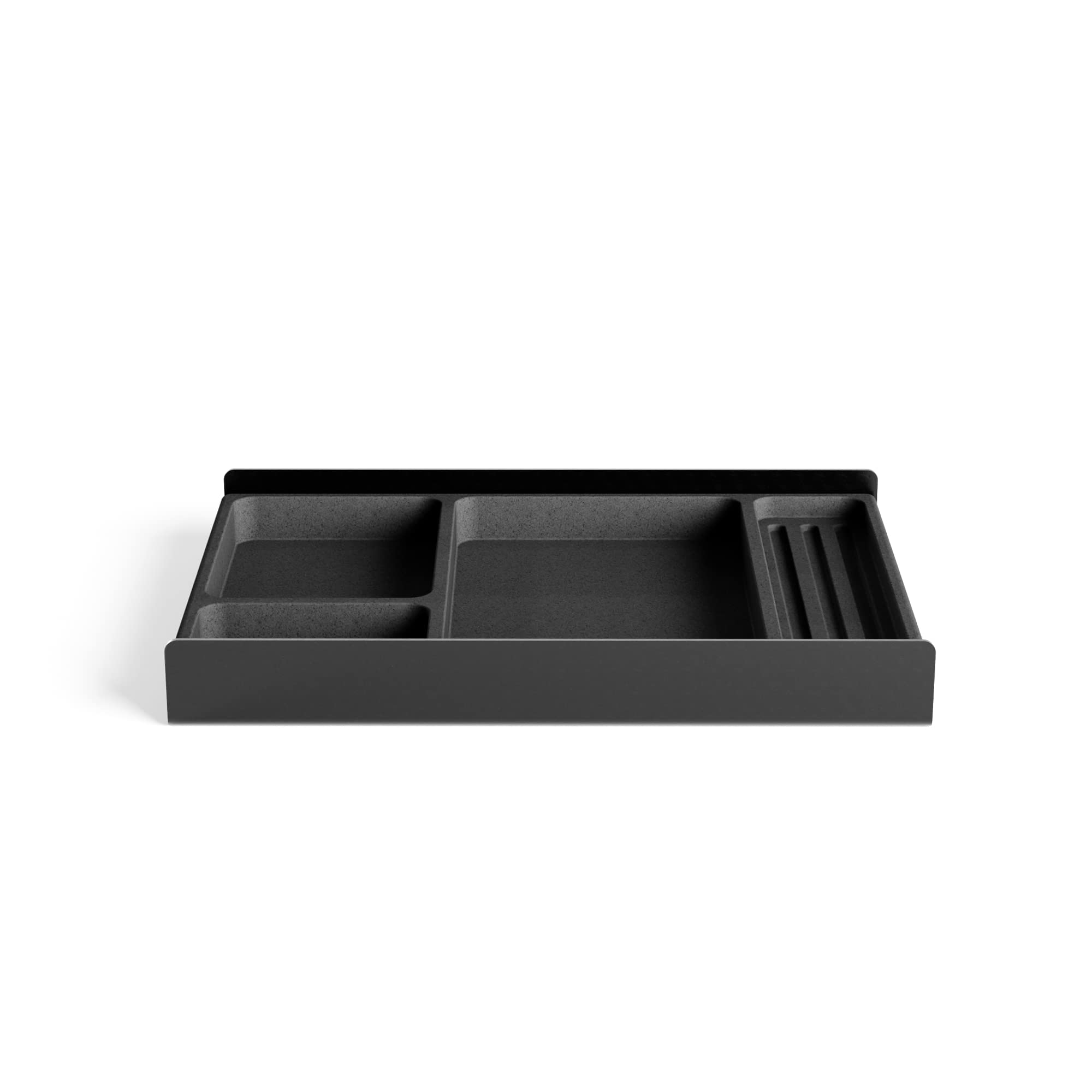 Raico Desk Tray Drawer Cockpit Organiser Catchall Valet Pen Tray for Desk Shelf Setup Cork Compartment & Aluminium - Black