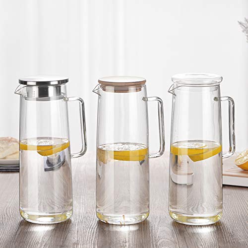 Cupwind Borosilicate Glass Water Carafe Pitcher with Infuser Lid Explosion-Proof Heat Resistance 50 oz