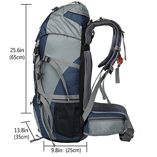 Seenlast 50L Unisex Travel Hiking Backpack Outdoor Sport Daypack Water-Resistant Bag with Rain Cover for Climbing Camping Touring Mountaineering (Dark Blue)