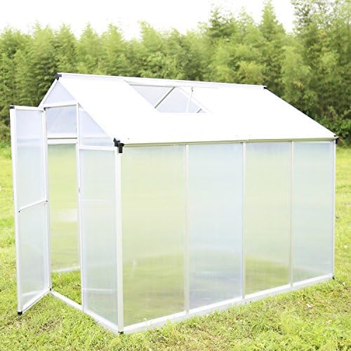 UHOM 6’x8’ Outdoor Aluminum Walk In Greenhouse Garden Heavy Duty Polycarbonate Green House For Plant with Window
