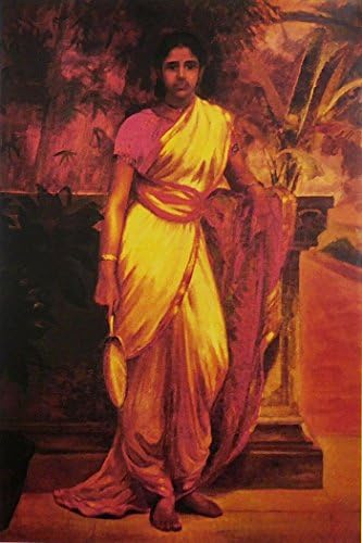 DollsofIndia Lady Near The Wall - 18 x 12 inches - Ravi Varma Reprint on Paper - Unframed (NZ86)