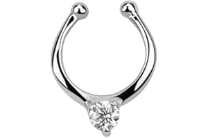 Pierced Owl - 18G Sterling Silver CZ Crystal Center Clip On Non-Piercing Septum Ring