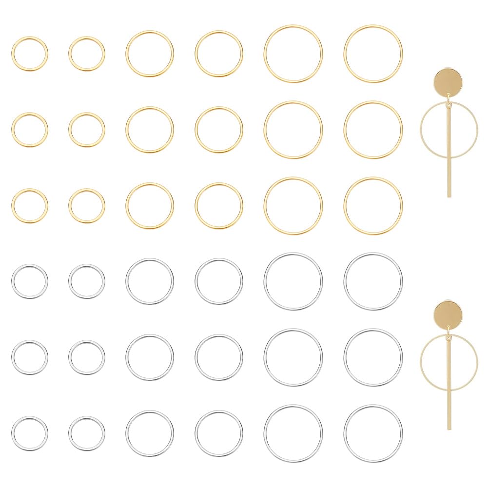 UNICRAFTALE 48pcs 19.5/15.5/12mm Linking Rings Stainless Steel Circle Frames Connectors Golden & Stainless Steel Color O Pattern Ring Jewelry Links for Bracelet Necklace Jewelry Making