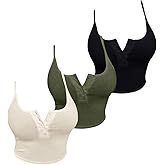 SOLY HUX Women's Button Down Ribbed Cami Top 3 Piece Spaghetti Strap Sexy Crop Camisole Tops