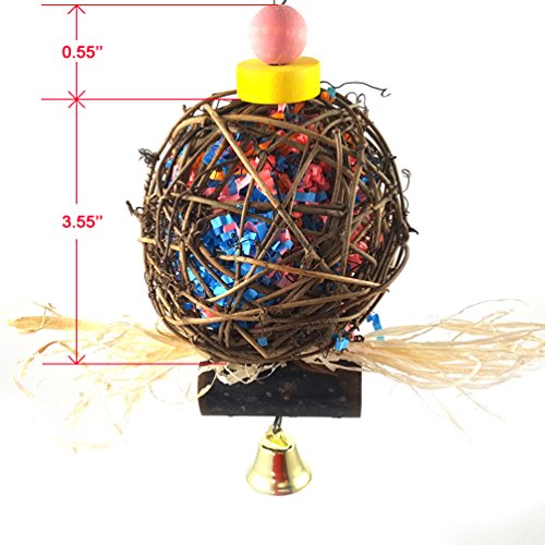 QIBOX Parrot Chewing Toy for Small Medium Birds, Natural Hand-Made Chewing Hanging Toy, Rattan Ball Cage Toy Preening Toy for Bird Parrot African Budgie Macaw Parakeet Cockatiel Lovebird Cage Toy
