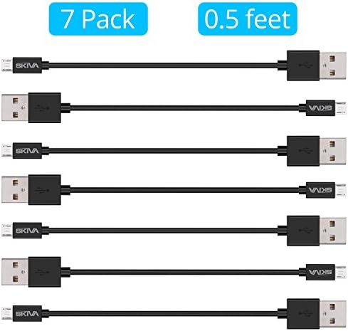 Micro USB Cables [7-Pack] - Skiva USBLink Premium Short Length (6" / 0.5ft) High Speed USB 2.0 Type-A Male to Micro-B Sync and Charge Cord for Android / Windows, Samsung, HTC, LG (Black) [Model:CB130]