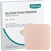Dimora Silicone Foam Dressing Without Border 4"x 4" Highly Absorbent Adhesive Wound Bandage Cuttable Pads First Aid Bandage for Wound Care 5 Pack